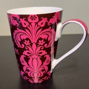 Könitz Germany Porcelain Damask Floral Motif in Mauve Pink & Dark Brown Mug Cup